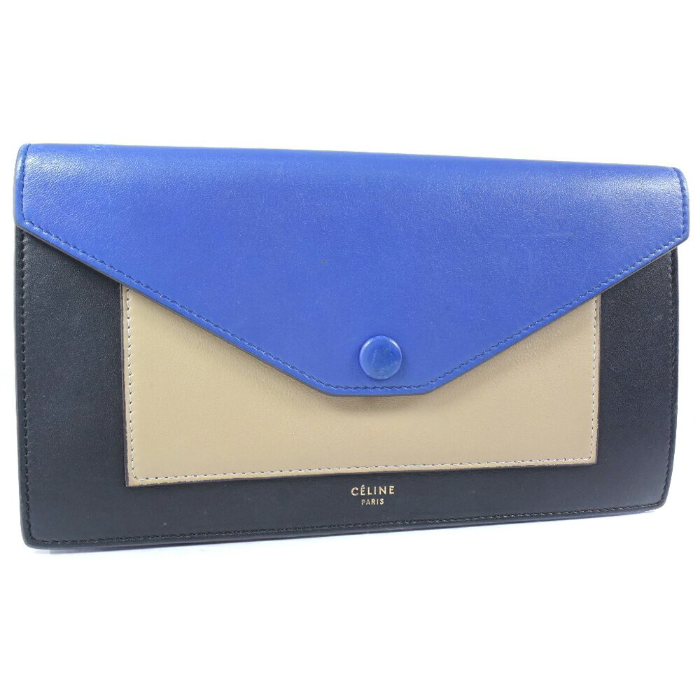 Celine Clutch Wallet Tricolore Calfskin Black Blue Beige